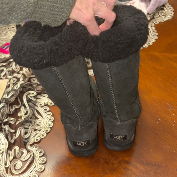 UGG Black Suede Boots with Shearling Trim - Picture 4 of 7